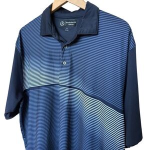 Mercedes Benz Men's Blue Stripe Polo Shirt L Golf Casual Embroidered Stretch